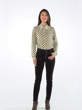 Cabi Mosaic Sheer Mesh Top 4336 in Green/Brown size Medium